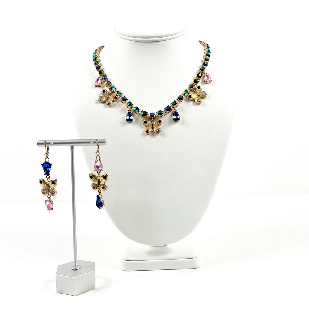 Betsy Johnson Butterfly Tennis Charm Necklace & Earring Set NWT